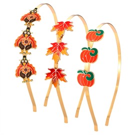 boderier 3 Pack Thanksgiving Headband Enamel Turkey Maple Leaf Pumpkin Headband for Women Holiday Hair Accessories Gift (Thanksgiving Turkey)