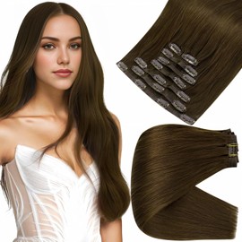 Full Shine Clip in Hair Extensions Sandy Brown Hair Extensions 12 Inch Short Real Human Hair Clip ins Seamless Hair Extensions 8 Pieces Clip in Hair Extensions Human Hair