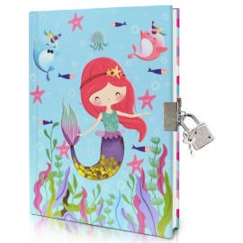 Mermaid Kids Stationery Set Cute Diary Covers With Lock Journal Notebook for GirlsPages: 80 Sheets, Color: Blue