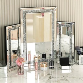 YACSNBF 3 Way Mirror Vanity Trifold Makeup Mirror, 3 Side Tabletop Mirror for Braiding Self Cutting Hair, Large Silvery Mirrors Wall Mounted Decoration, Makeup 360° Way