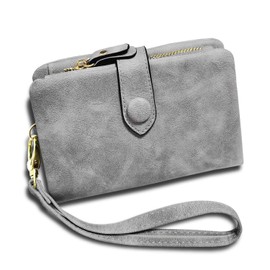RFID Leather Wallets for Women Ladies Wristlet Clutch Large Capacity Zipper Purse for Coins Card Holder Organizer (Grey)