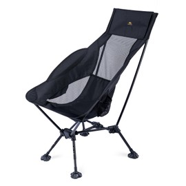 iClimb Ultralight Compact Camping Folding Beach Chair with Anti-Sinking Large Feet (Black - Triangular Frame High Back)