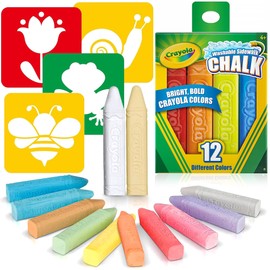 The Mega Deals Sidewalk Chalk for Kids 12 Count with 4 Sidewalk Stencils, Non Toxic Washable Chalk for Kids Square Anti-Roll Design Colored Chalks Bulk for Outdoor Play
