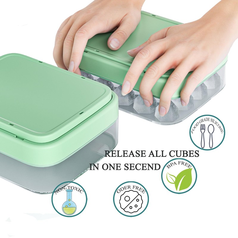 Ice Cube Tray with lid and Ice Cube Bin, Press