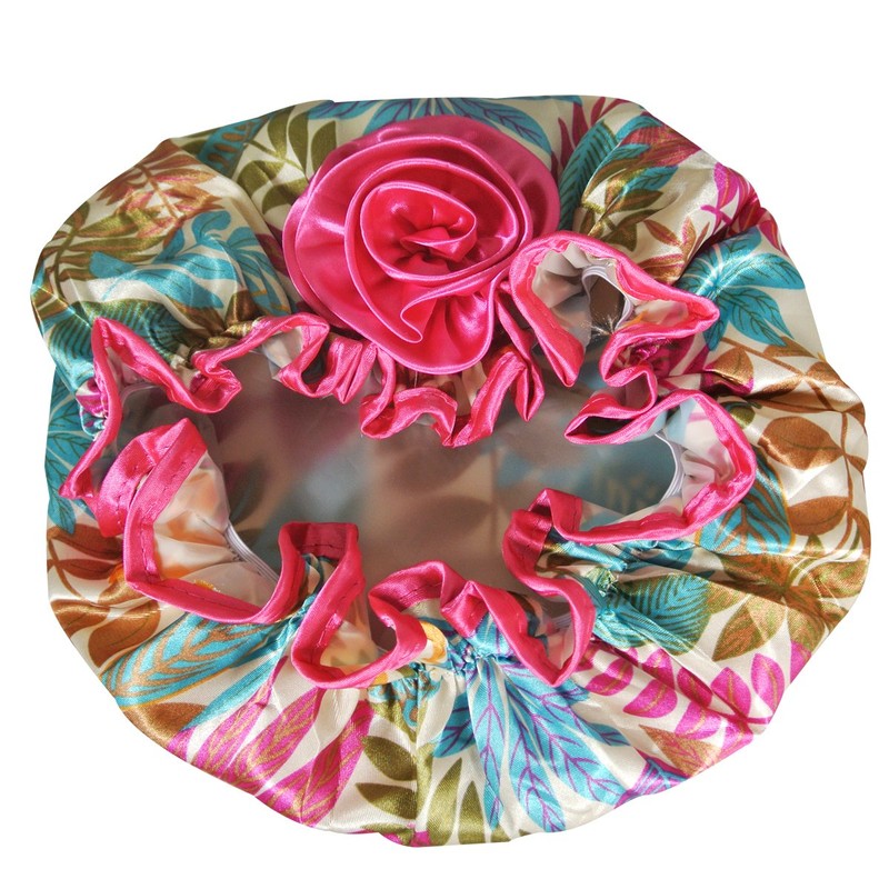 Kella Milla Stylish Satin Shower Cap - Vibrant Leaves