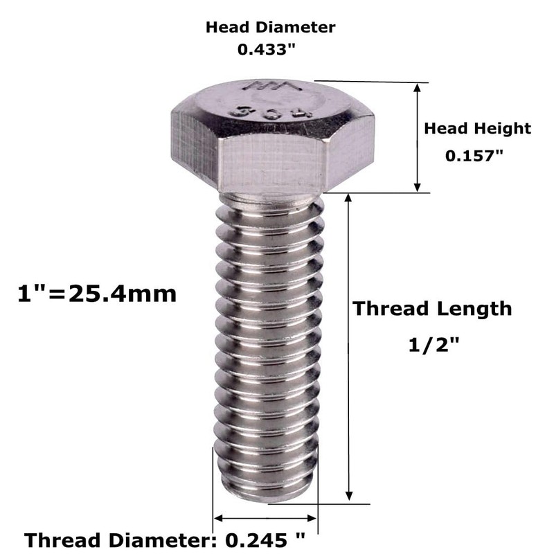 VAMUOEFL 1/4-20 x 1/2" Hex Bolt (1/2" to 3" Available),External