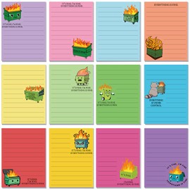 Saypacck 12 Pcs Funny Sticky Notes for Work 4x3 Inches Sarcastic Self Adhesive Notepads Novelty Memo Note Pads for Office Coworker Gifts Employee Appreciation Supplies (Dumpster Fire,Bright Color)
