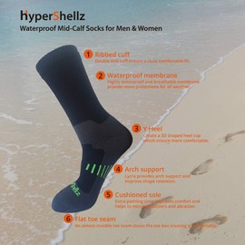 HyperShellz Waterproof Socks for Men & Women Mid Calf Length (Black-Green, Large)
