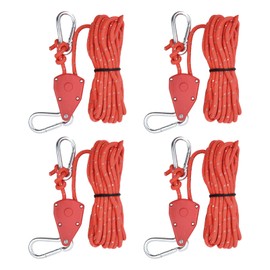 Pack of 4 Guy Ropes Guy Ropes Camping with Ratchet, 6 mm x 5 m Rope Ratchet with Rope Tensioner, Tent Cord Reflective, Ratchet Hanger Heavy Duty for Storm Awning, Hiking (Red)