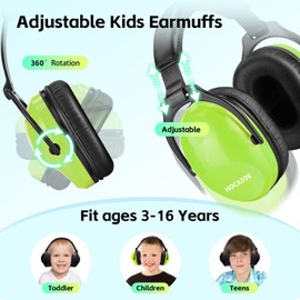 Hocazor 2 Pack HZ015 Kids Ear Protection Safety Earmuffs Durable Noise Cancelling Headphones, green+black