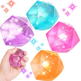 Set of 4 Squeeze Balls, Sensory Squeeze Ball, Anti-Stress Ball Children, Anti-Stress Ball Children and Adults, Diamonds Squeeze Squishy Anti-Stress Balls, Transparent Stress Ball
