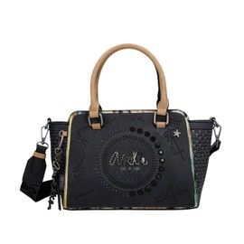 Anekke - Women's bag - Faux leather bowling bag for women with adjustable strap, 2 handles and zippers - Accessories and accessories for women - Dimensions 34 x 20 x 12 cm, colourful, navy blue