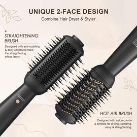 110-120V Flat Iron Heated Brush Hair Straightener, One-Step Blowout Brush Dryer for Black Hair, 60mm Oval Barrel Hot Air Brush Styler for Drying Straightening Volumizing