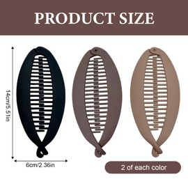 6 Stück Banana Hair Clip, Vintage Banana Clip Dickes Haar, Vintage-Fischschwanz-Haarclips, Anspruchsvoll Bananen Haarspange für Pferdeschwanz, Hochsteckfrisuren (Hellbraun, Dunkelbraun, Schwarz)