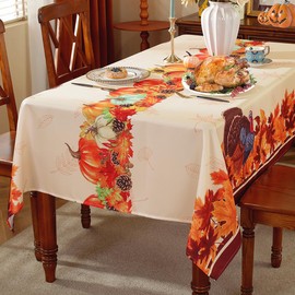 SASTYBALE Thanksgiving Table Cloth 60 x 120 Inch Rectangle, Turkey & Pumpkin Tablecloth, Spillproof Wrinkle Resistant Durable Table Cover for Fall, Harvest, Holiday