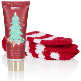 BRUBAKER Cosmetics Gift Set Winter Berry Fragrance - Extra Soft Plush Socks with 3.7 fl. oz. Foot Lotion - Foot Care Christmas Set for Women and Men