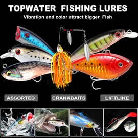 PLUSINNO 292pcs Fishing Accessories Kit, Fishing Tackle Box with Tackle Included, Fishing Hooks, Fishing Weights, Spinner Blade, Fishing Gear for Bass, Bluegill, Crappie