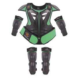 Kids Dirt Bike Chest Protector Motocross Armor Vest Elbow Guard Knee Shin Guard Pads Youth Motorcycle Protective Gear (Green, XL:(Height:57.08"-62.99"))