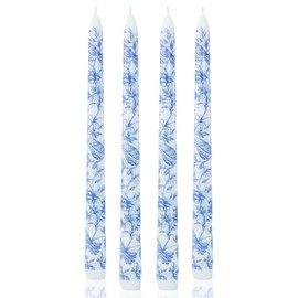 10inch Chinoiserie Taper Candles Blue and White Willow Decorative Unscented Taper Candles Bulk for Coworkers Home Decoration Wedding Women-4pcs