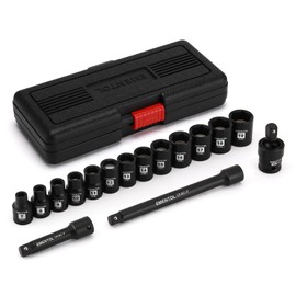 EMENTOL 3/8 Inch Drive Magnetic Impact Socket Set, 16-Piece Metric, 7-19mm, 6 Point, Cr-Mo,Magnetic Sockets with Universal Joint & Extension Bar