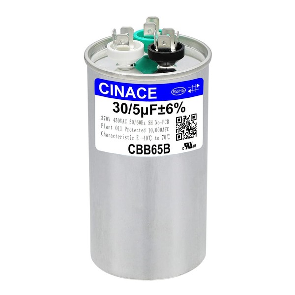 CINACE 30/5 µF, 370-450V, 50/60Hz CBB65 AC Dual Run Circular