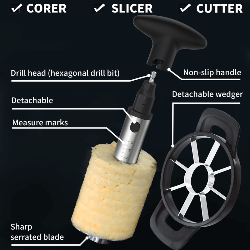 Newness Pineapple Corer Cutter, [Upgraded, Electric & Manual] Stainless Steel