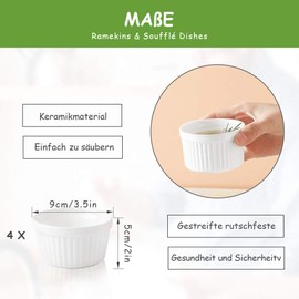 Soufflé Moulds, Set of 4 Creme Brulee Bowls, Pie Mould, 180 ml, Small Casserole Dishes Suitable for Kitchen Baking