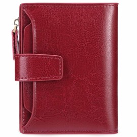 Women's RFID Blocking Leather Small Compact Bi-fold Zipper Pocket Wallet Card Case Purse with ID Window