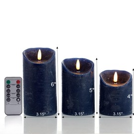 glowiu Flameless Candles Battery Operated Set of 3 (H4 5" 6" x D3.15) Flickering Flameless Candles with Remote LED Candles for Party, Home, Holiday Decor Indoor and Outdoor Events (Navy Blue)