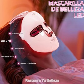 Terapia de luz roja para el rostro, máscara facial con luz LED de 7 colores y 1 unidad, máscara para el cuidado de la piel del rostro (blanca)