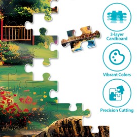 500 Piece Puzzles for Adults,Beautiful Country Cottage Jigsaw Puzzle for Adults Kids Seniors,Recycled Cardboard Dogs Cat Puzzle 500 Piece,Family Activity Great Gift for Family Friends 20.5 * 15 inch