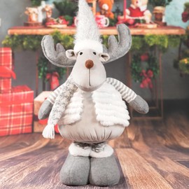 STRYAO 28‘’ Christmas Reindeer Gnomes, Extendable Legs Standing Christmas Gnomes Plush Deer Gift Decoration for Christmas Home Indoor Holiday Table Decor, Grey