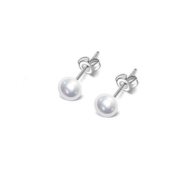 TreasureBay Women's Small Pearl Stud Earrings - Stunning 6mm Freshwater Pearl Stud Earrings With 925 Silver (6MM White)