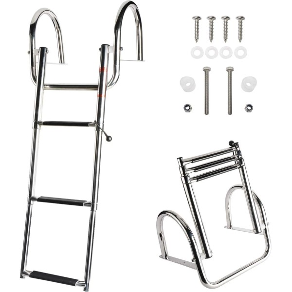 HYDDNice 3 Step Pontoon Boat Ladder Stainless Steel Telescoping Inboard