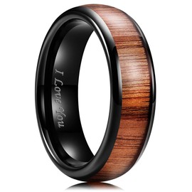 King Will Nature 6mm Black Domed Koa Wood Stainless Steel Ring Wedding Band High Polished for Men Women10