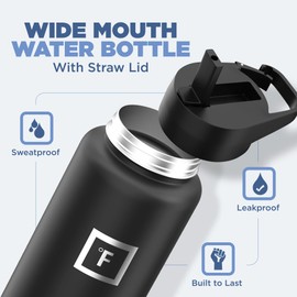 IRON °FLASK Camping & Hiking Hydration Flask with 3 Lids - Stainless Steel, Double Walled & Vacuum Insulated Water Bottle - Leak Proof & BPA Free (Fire Red, Straw - 40 oz)