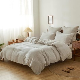 Simple&Opulence Simple&Opulence 100% Linen Duvet Cover Set, 3 PCS Natural French Flax Linen Duvet Cover King Size, Breathable Soft Comfy Linen Bedding Comforter Cover with 2 Pillowcases(Linen, 104"x92")