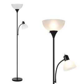 HonoDing Adjustable Silver Floor Lamp with Reading Light Susan Modern Standing Lamps for Living Room/Office Lamp 72" Tall - 150-watt with Side Reading Light Corner Lamps (Silver)