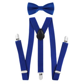 axy Children's Boys Braces Y Shape 2.5 cm Wide with Bow Tie - 3 Sturdy Clips for Children 7-12 Years Old, blue