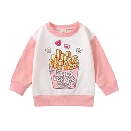 Kayotuas Toddler Baby Crewneck Sweatshirt Cute Letter Print Long Sleeve Shirts Pullover Tops Valentines Day Outfit Spring Clothes (Pink Fries Before Guys,3-4T)