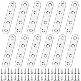 Mending Plates Flat Brackets, 12 Pcs Stainless Steel Straight Brace Brackets, Corner Fixing Joining Plates for Furniture with 48 Screws