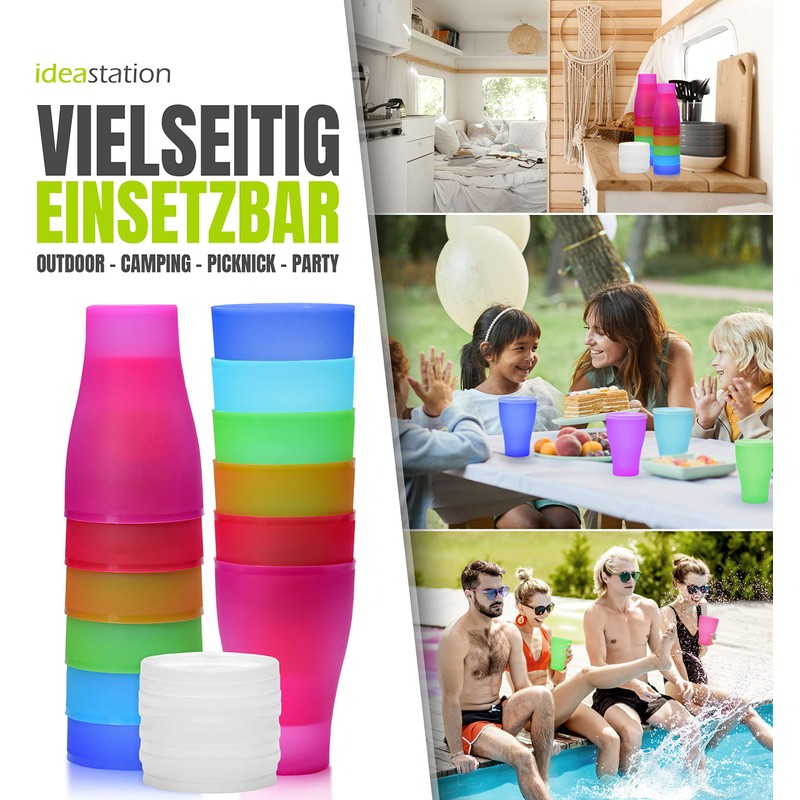 Idea-station NEO Plastic Cups Pack of 12, 450ml Colourful Reusable