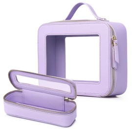 LOFOWN Bolsa de maquillaje transparente pequeña bolsa de cosméticos y artículos de cambiador impermeable bolsa de viaje para mujer, bolsa de maquillaje para coche con cierre, Púrpura, L+Slim, Juego de