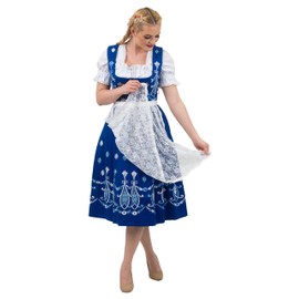 Dirndl Trachten Haus 3 Piece Long Blue Women's Bavarian Dirndl Dress for German Oktoberfest (Blue, 8)