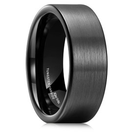 King Will 8mm Black Mens Tungsten Wedding Rings Matte Brushed Finish Surface Pipe Cut Edge Polished Inner Wedding Band for Men Women 14