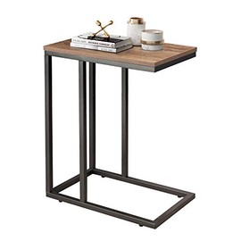 WLIVE Snack Side Table, C Shaped End Table for Sofa Couch and Bed, Rustic Brown