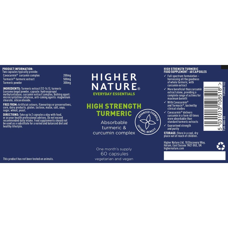 Higher Nature - Turmeric Capsules High Strength - Powerful Support
