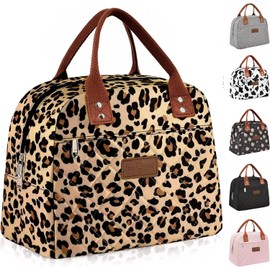 Bolsa de Almuerzo Unisex,Bolsa Térmica con Bolsillo Frontal,Nevera Reutilizable para Adultos,Ideal para el Trabajo,Picnics y Otras Ocasiones (Estampado de leopardo)