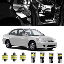 AWALITED 6pcs White Interior LED Lights Kit for 2001-2011 Honda Civic Sedan Coupe Super Bright LED Map Dome Cargo Replacement Light Bulbs