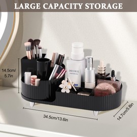 SOLVIEW Make-Up Cosmetic Organiser, Skincare Organiser, Dressing Table, 360° Rotatable and Compartment, 2-in-1, Makeup Organisers for Storing Cosmetics, Skin Care Products, Brushes, etc. Black